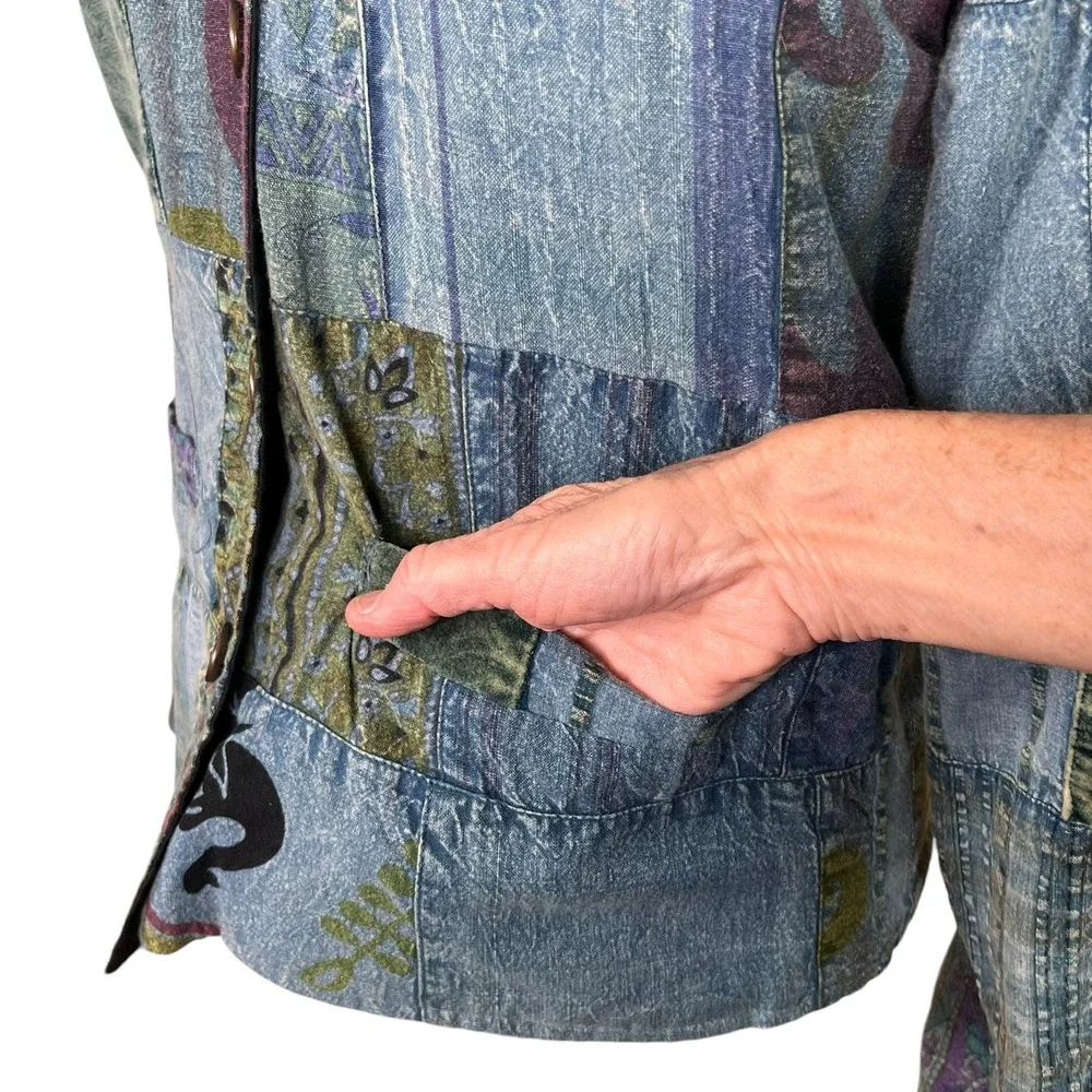 Sacred Threads Women’s Boho Art-to-Wear Patchwork Cotton Jacket Size Small
